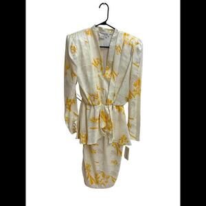 🙂 Vintage Presence Floral Print Wrap Dress Long Sleeve Belted Satin 80s